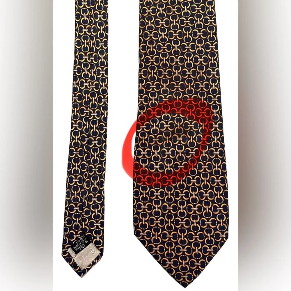 FENDI NECK TIE 100% SILK HAND MADE ITALY BLUE GOLD LINKS PREOWNED IMPERFECT